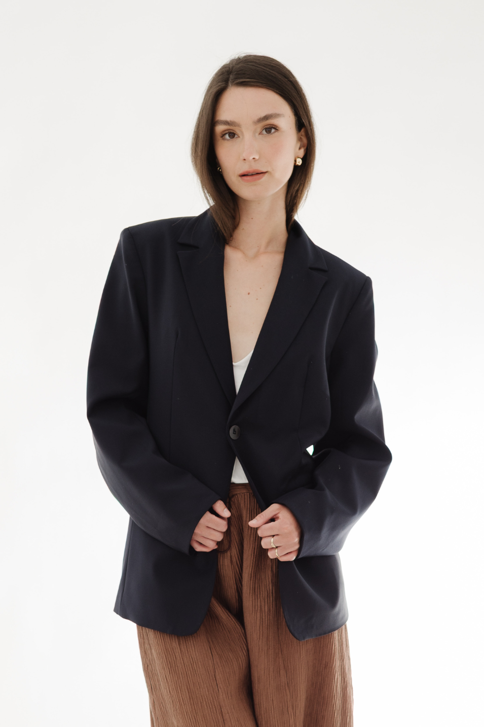 Tibi Tropical Wool Sculpted Blazer in Navy | Shop Tula