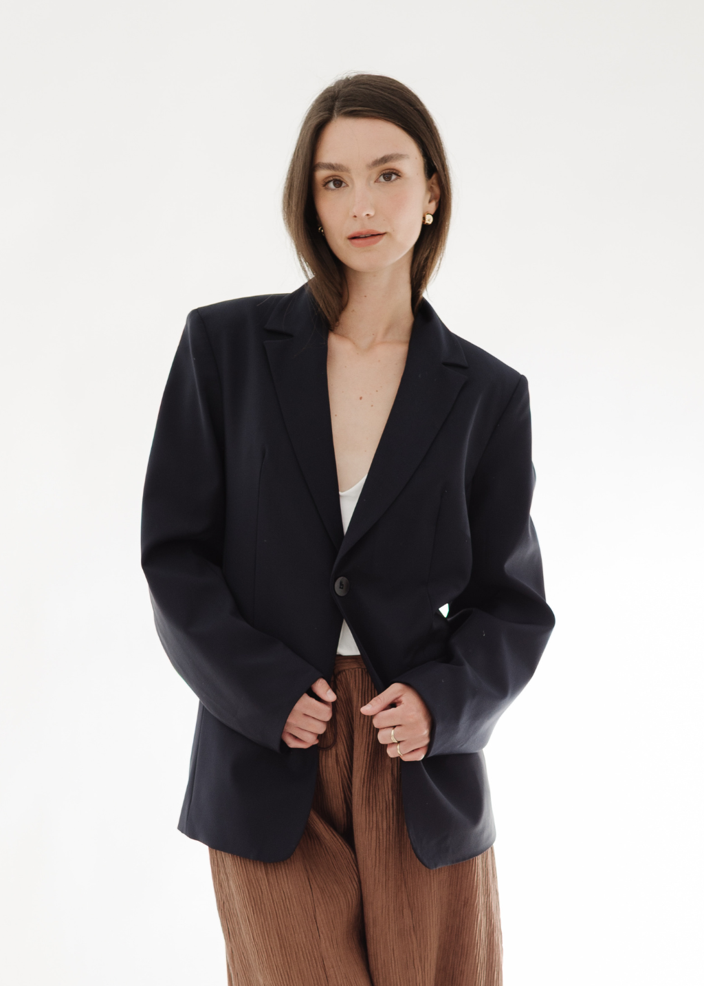 Tibi Tropical Wool Sculpted Blazer in Navy | Shop Tula