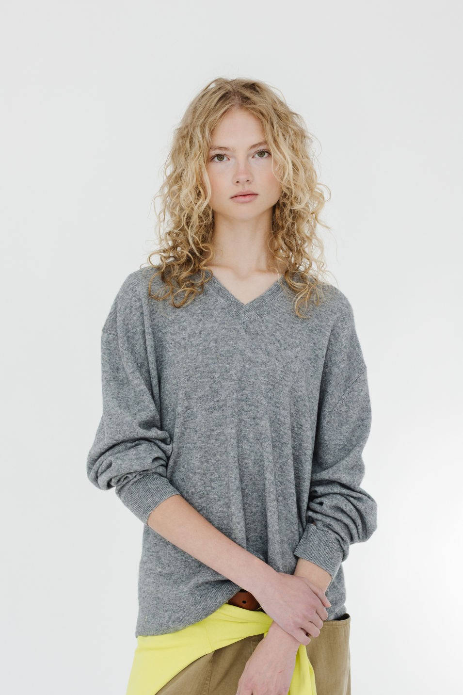 Tibi Washable Cashmere Easy V-Neck Sweater in Heather Grey | Shop Tula