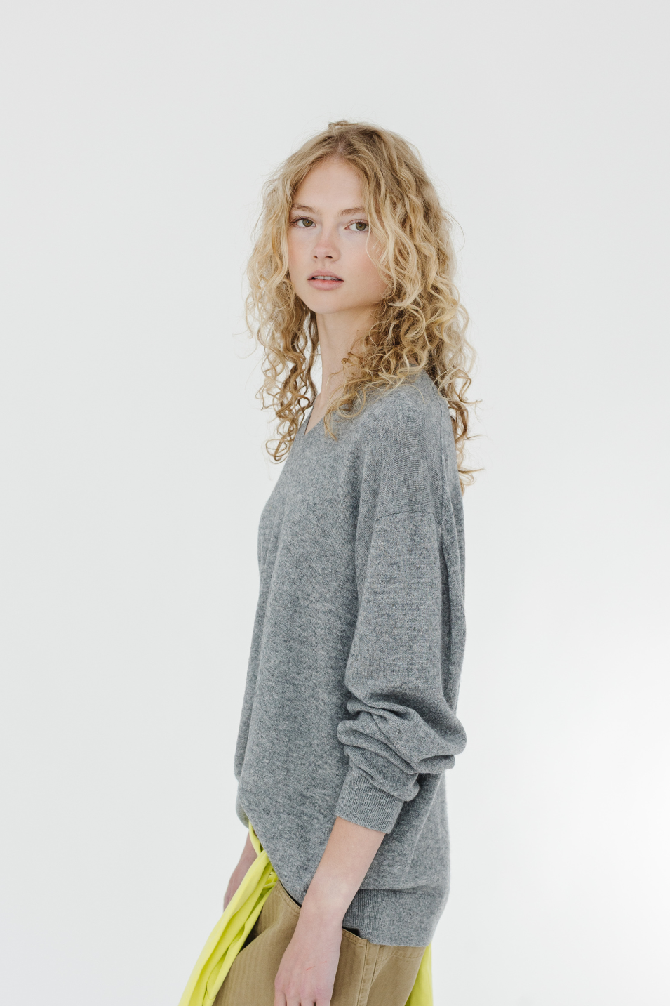 Tibi Washable Cashmere Easy V-Neck Sweater in Heather Grey | Shop Tula
