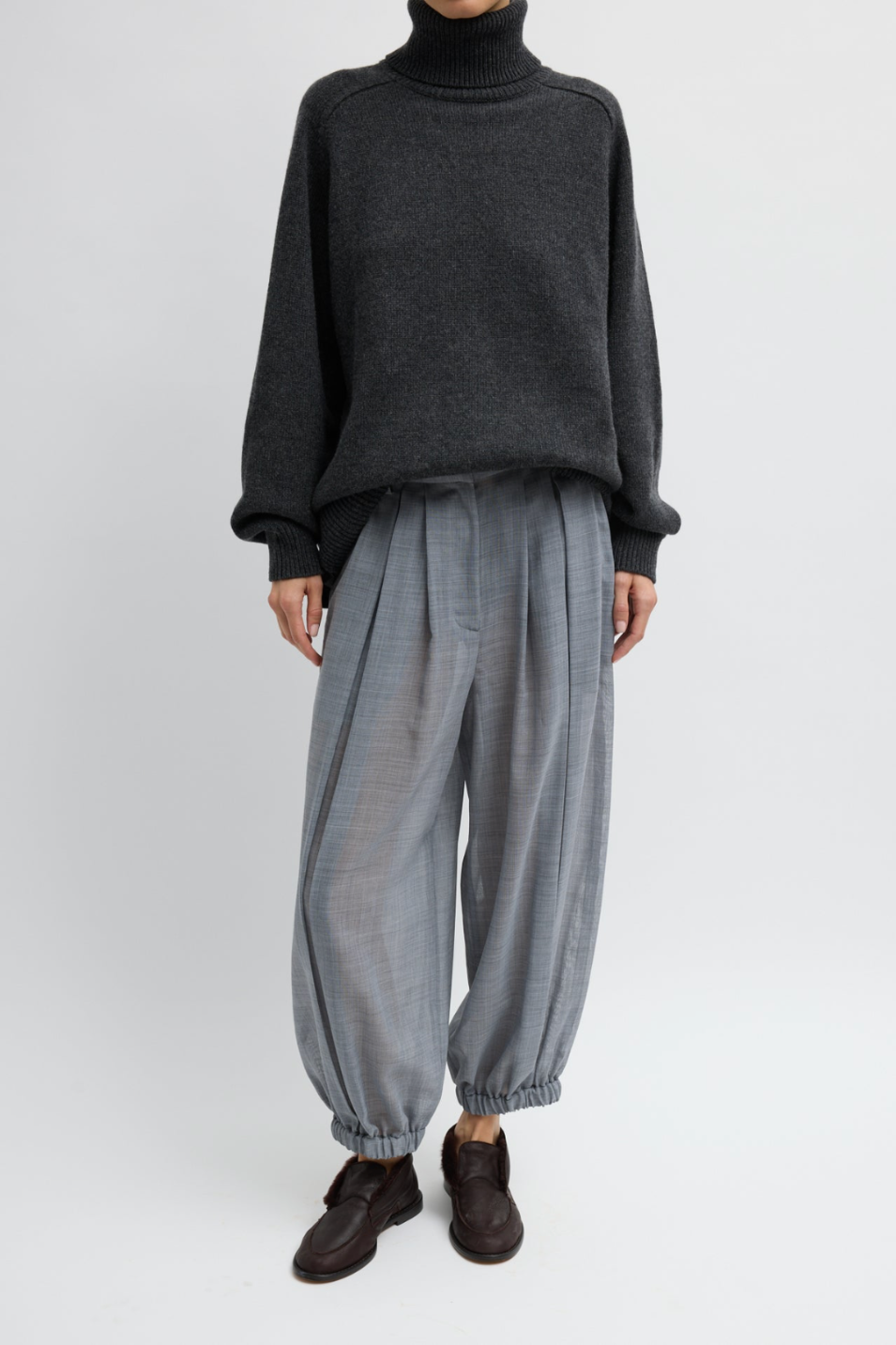 Tibi Wool Gauze Pleated Long Balloon Pant | Shop Tula