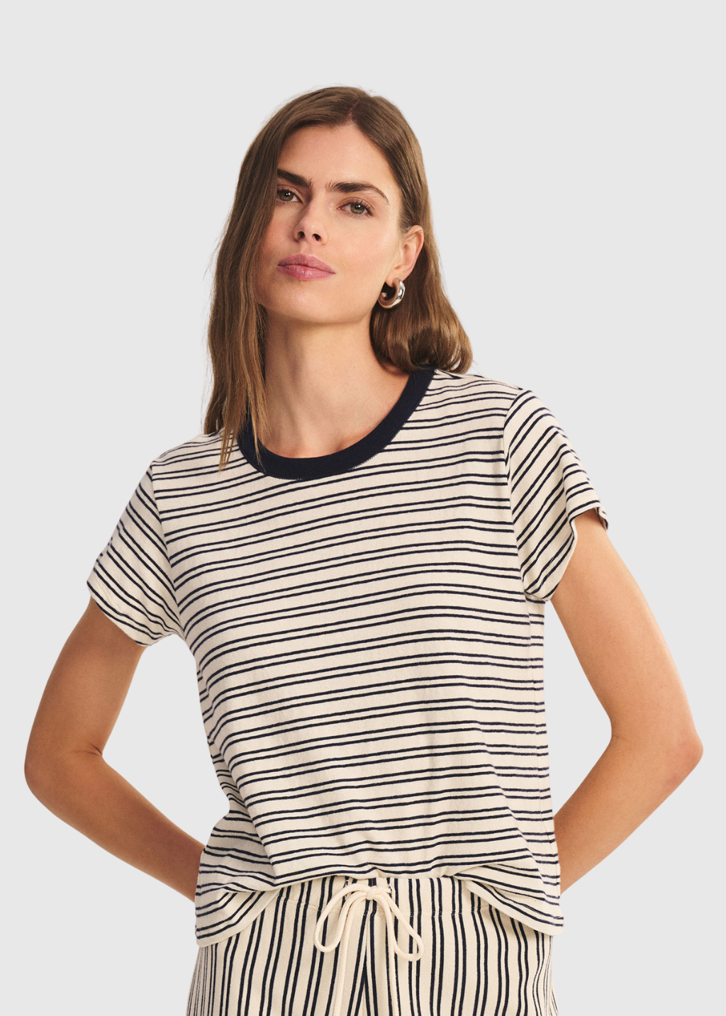 Velvet Foster Lounge Top in Natural/Navy Stripes | Shop Tula