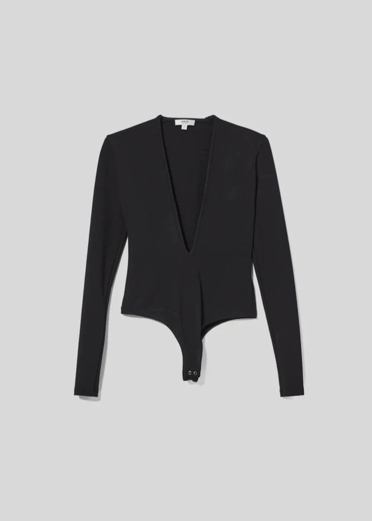 AGOLDE Zena Deep V Bodysuit in Black | Tula's Online Boutique