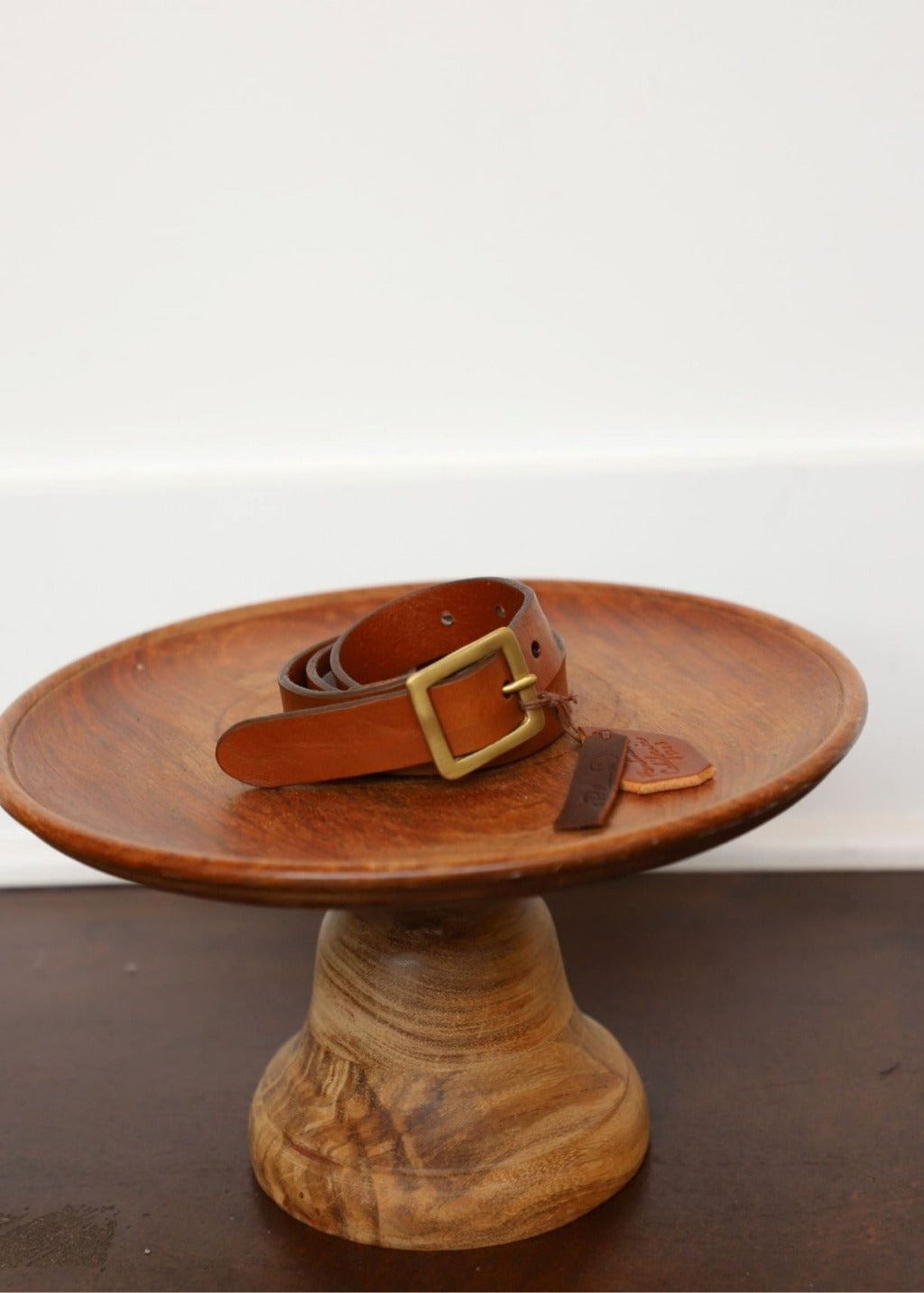 DePalma Leather Quadro Belt in Tobacco/Brass I Tula Online Boutique