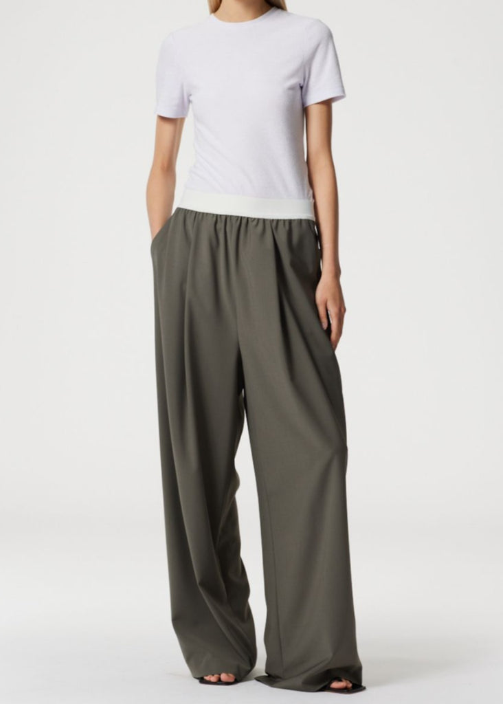 Tibi Tropical Wool Marit Pullon Pant in Dark Stone | Tula's Online Boutique