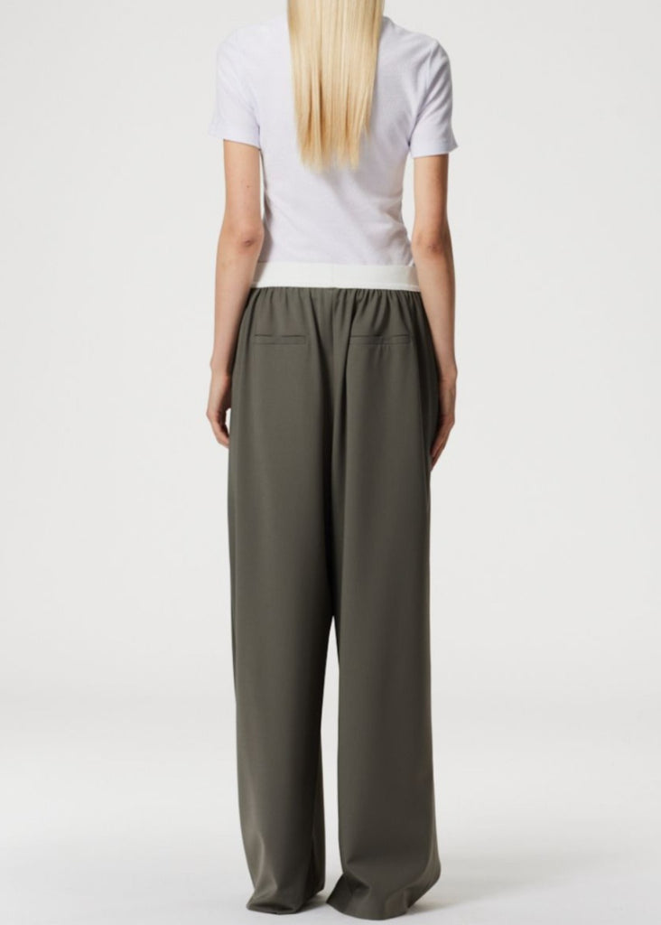 Tibi Tropical Wool Marit Pullon Pant in Dark Stone | Tula's Online Boutique