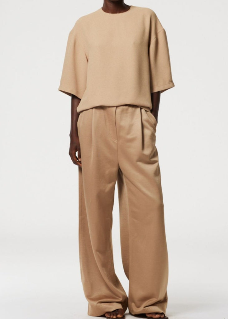 Tibi Silk Terry Pleated Pull On Pant in Granola | Tula's Online Boutique