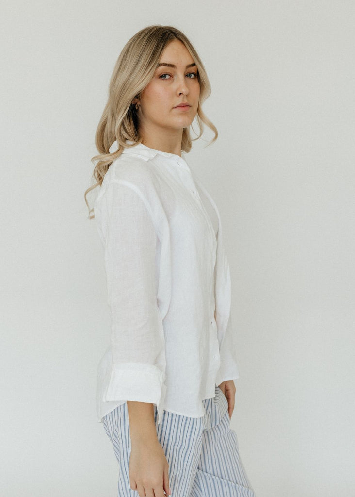 Velvet Natalia Woven Linen Button Up in White Side | Tula's Online Boutique
