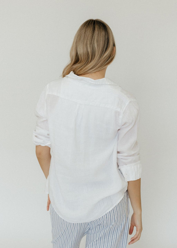 Velvet Natalia Woven Linen Button Up in White Back | Tula's Online Boutique