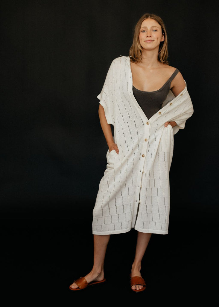 Lauren Manoogian Lattice Shirt Dress in Bone details | Tula's Online Boutique