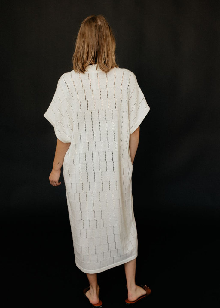 Lauren Manoogian Lattice Shirt Dress in Bone back | Tula's Online Boutique