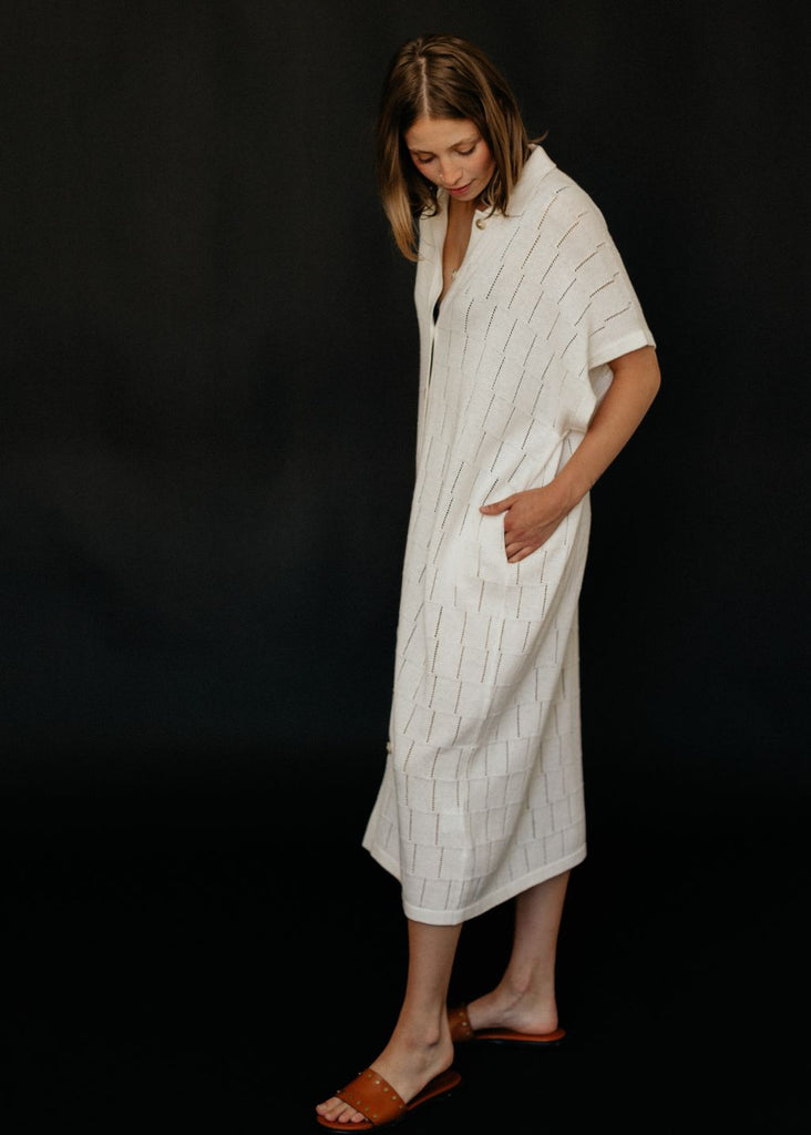 Lauren Manoogian Lattice Shirt Dress in Bone side | Tula's Online Boutique
