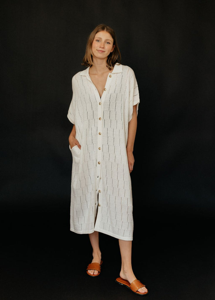 Lauren Manoogian Lattice Shirt Dress in Bone | Tula's Online Boutique