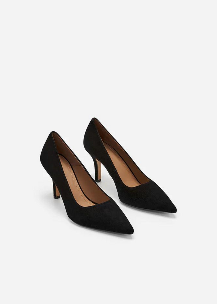 Flattered Roberta Heel in Black Suede Front | Tula's Online Boutique