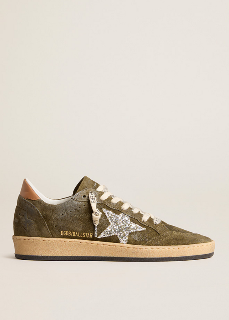 Golden Goose Ball Star Suede Sneakers in Olive Side | Tula's Designer Boutique 