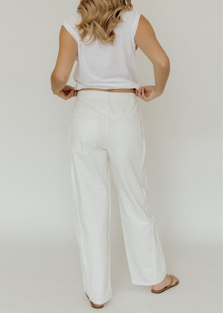 Tibi Spring Denim Tuck Jean in White Back | Tula's Online Boutique