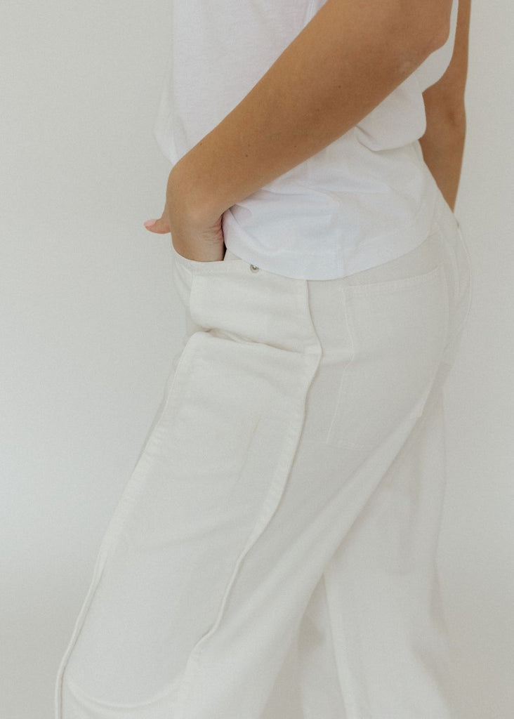 Tibi Spring Denim Tuck Jean in White details  | Tula's Online Boutique