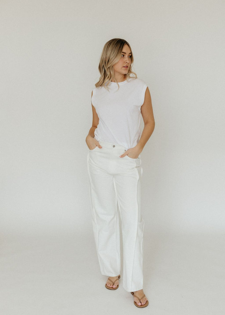 Tibi Spring Denim Tuck Jean in White | Tula's Online Boutique