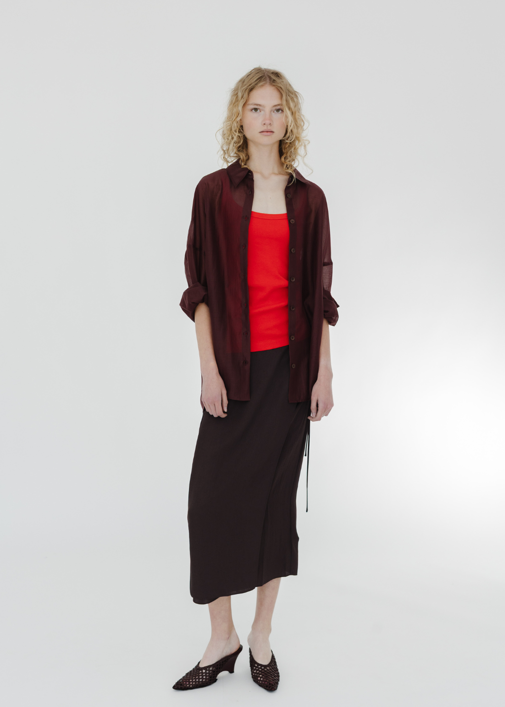 Tibi Summer Voile Oversized Shirt in Russet Brown | Shop Tula