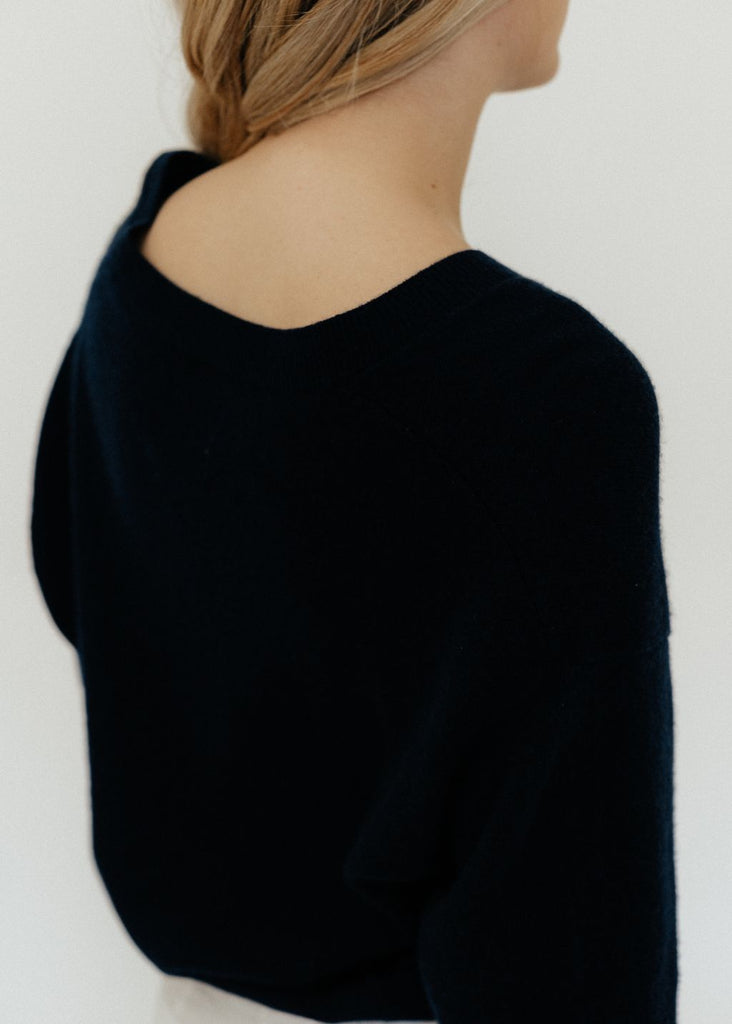 CRUSH Cashmere Malibu V 2.0 Sweater in Navy Details  | Tula's Online Boutique