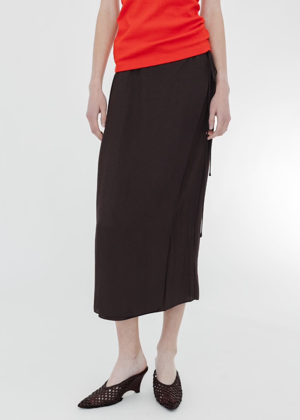 Tibi Summer Slip Wrap Skirt in Chocolate Brown | Shop Tula