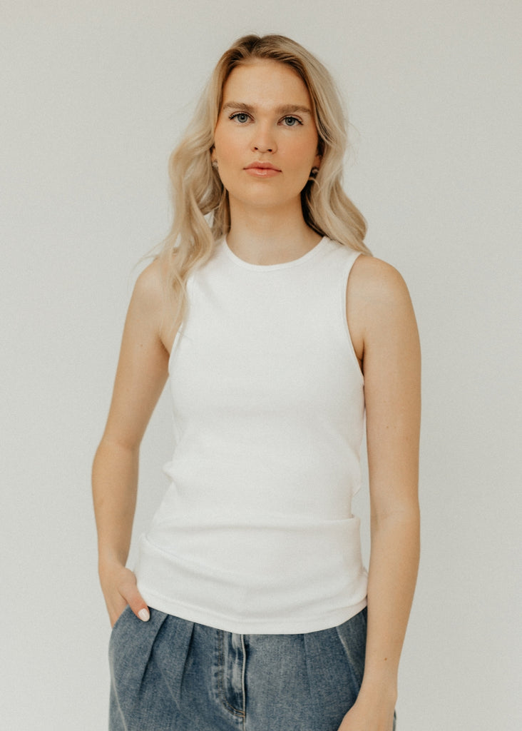 Tibi Ribbed T Tank in White | Tula's Online Boutique