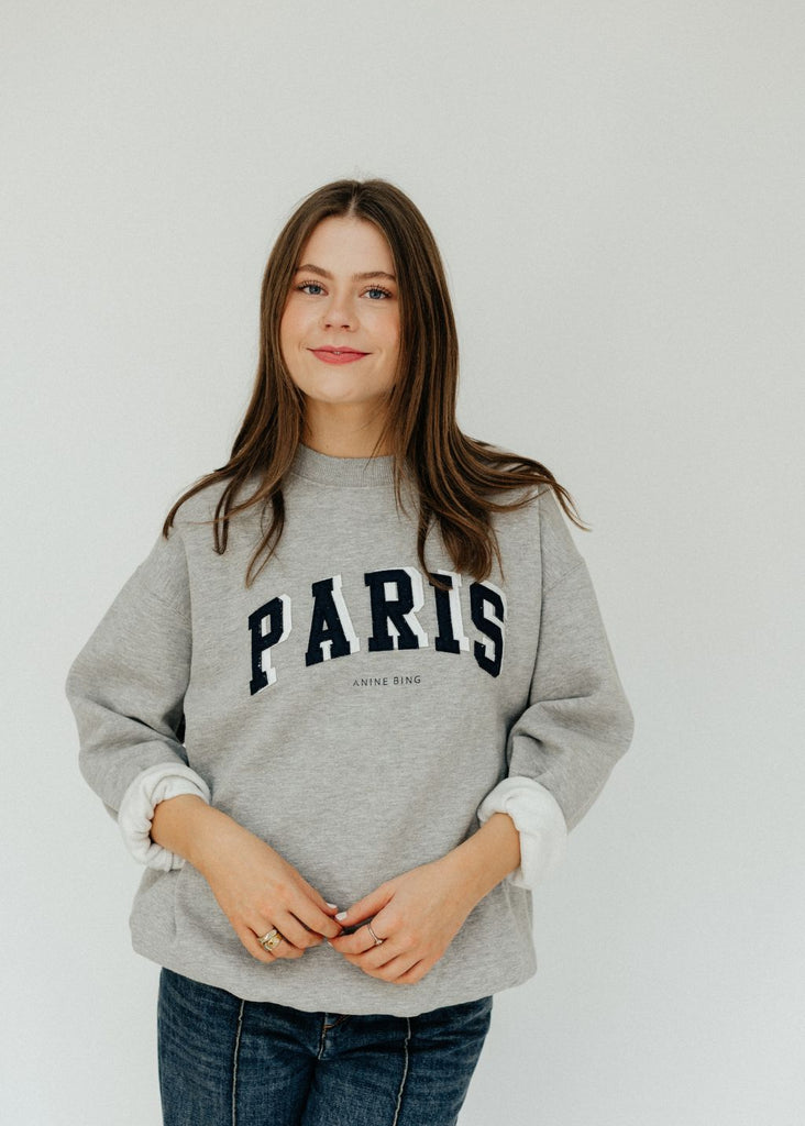 Anine Bing Tyler Paris Sweatshirt in Grey Front | Tula's Designer Boutique