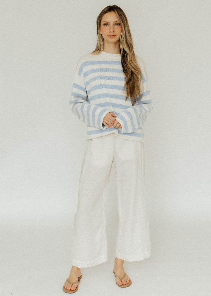Velvet Lex Sweater in Milk/Blue Full | Tula's Online Boutique