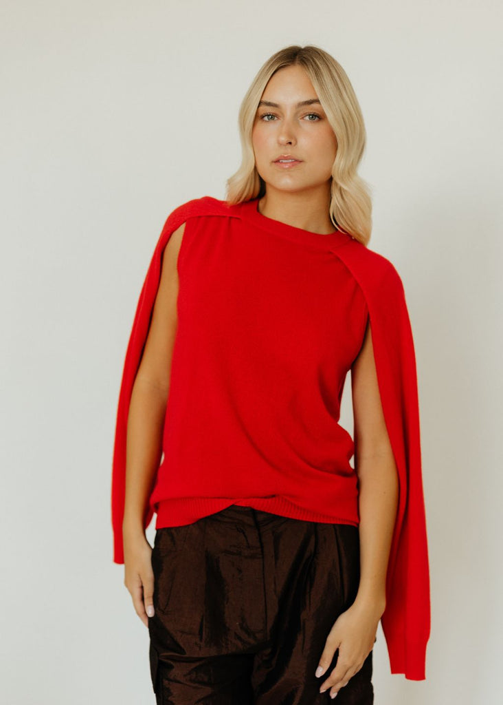 Tibi Cashmere Easy Cocoon Tunic in Red | Tula's Online Boutique