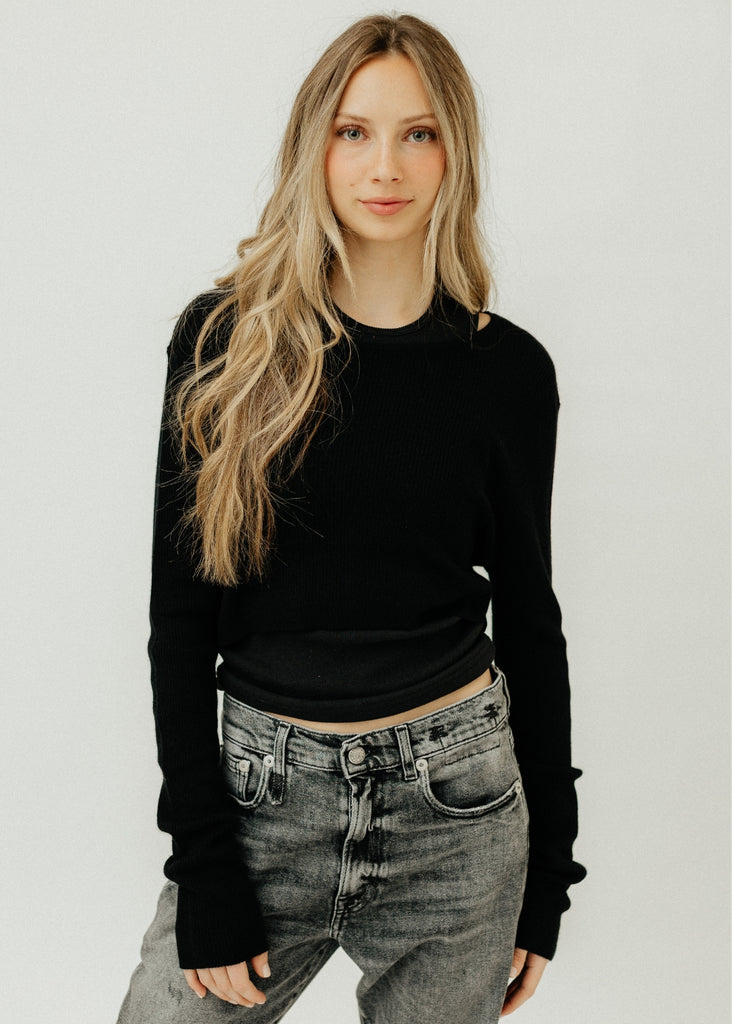 Éterne Cheyenne Cashmere Cropped Sweater in Black | Tula's Online Boutique
