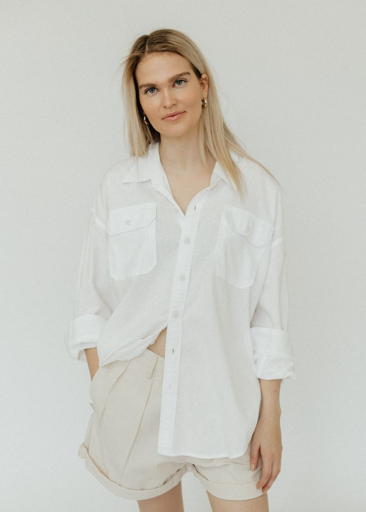 Denimist Utility Shirt in White | Tula's Online Boutique
