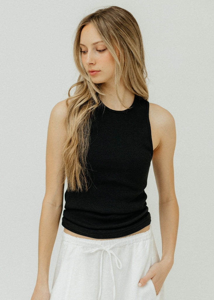 Tibi Ribbed T Tank in Black | Tula's Online Boutique