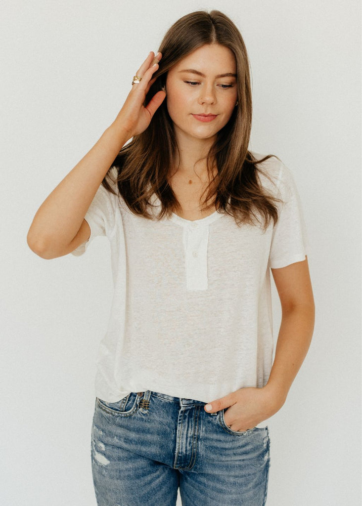 R13 Low Neck Henley Tee Front | Tula's Online Boutique