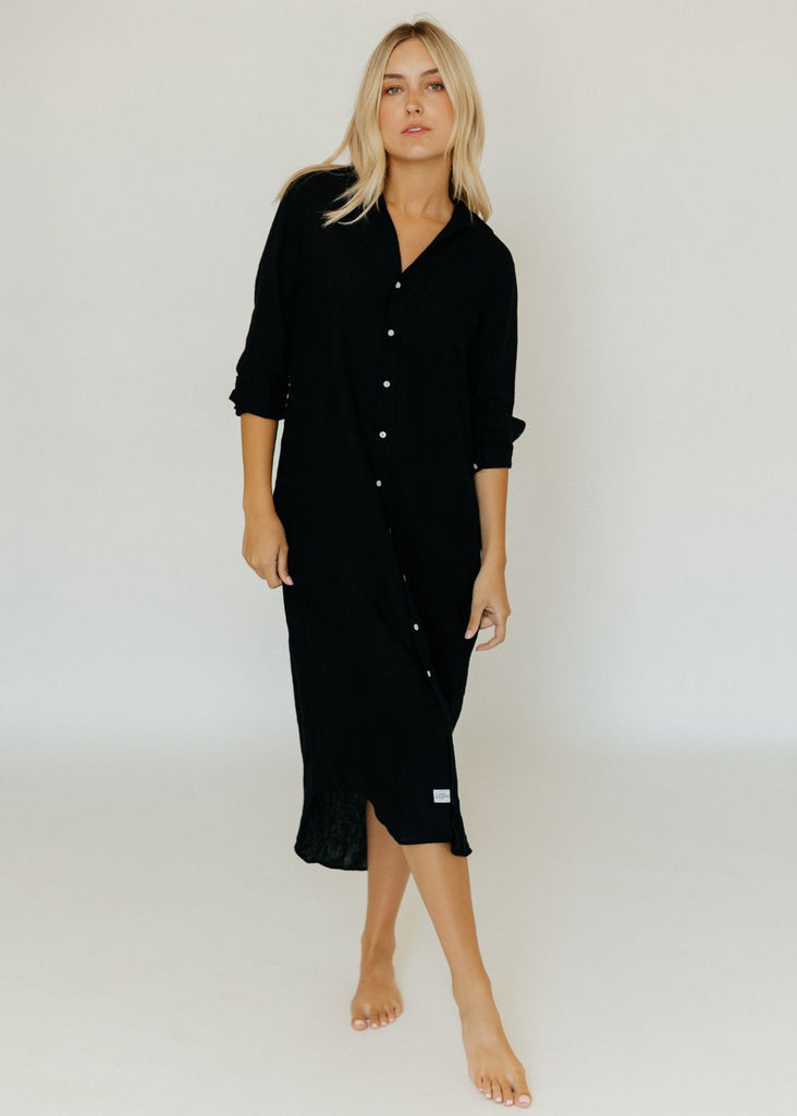 Frank & Eileen Rory Maxi Shirt Dress in Black Front | Tula's Online Boutique