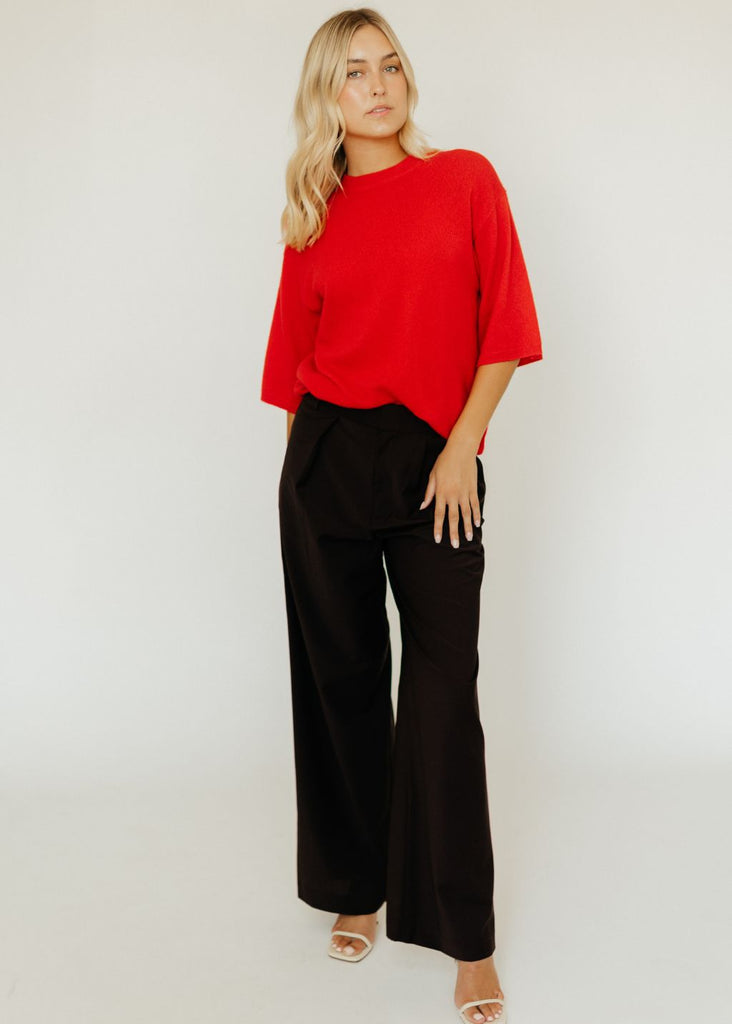Tibi Tropical Wool Stella Pant in Dark Brown | Tula's Online Boutique