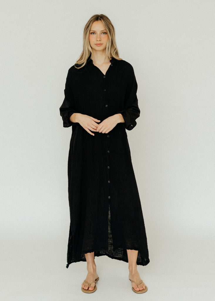 Raquel Allegra Caftan Shirt Dress in Black | Tula's Online Boutique