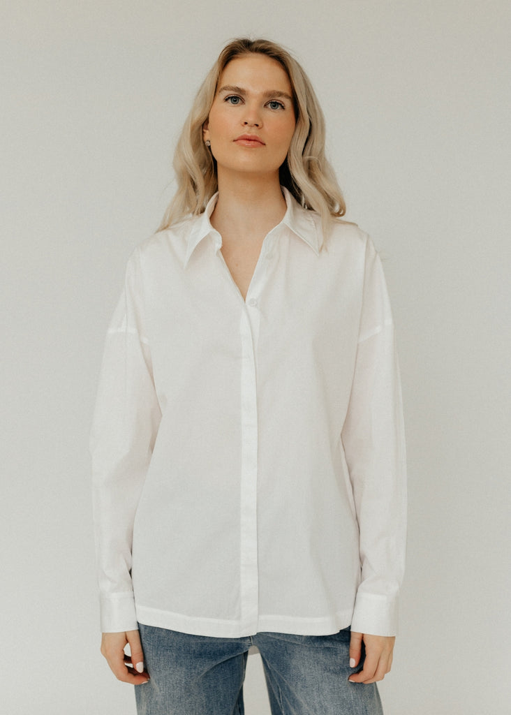 Tibi Shirting Gabe Oversized Shirt in White Front | Tula's Online Boutique