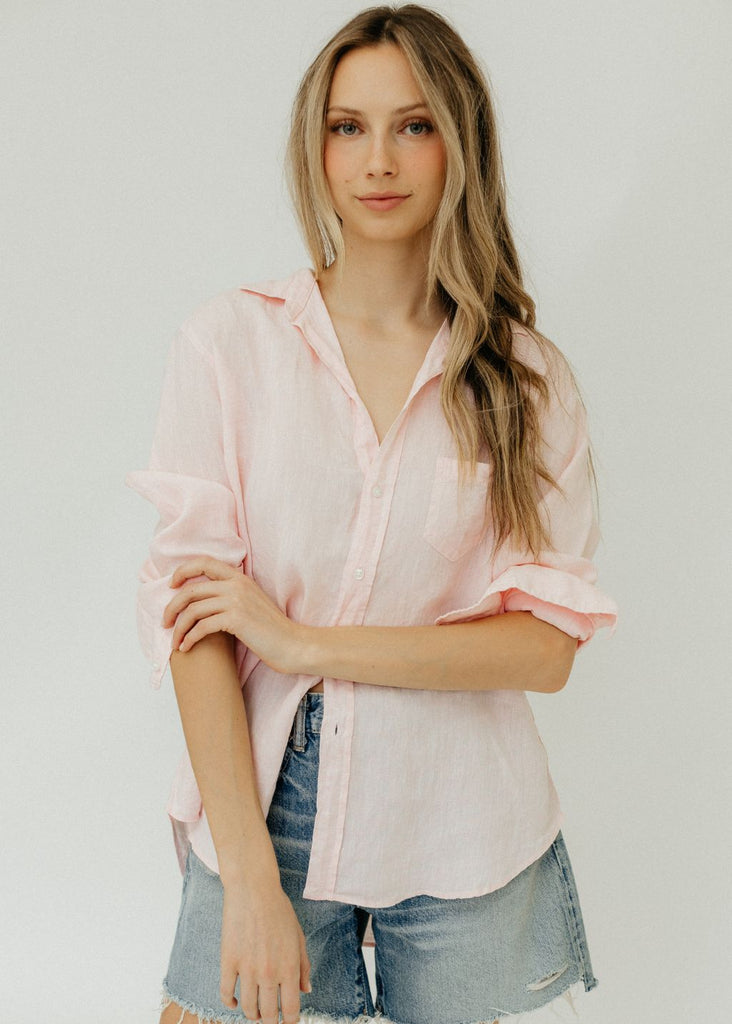 Frank & Eileen "Eileen" Button Up in Light Pink Linen | Tula's Online Boutique