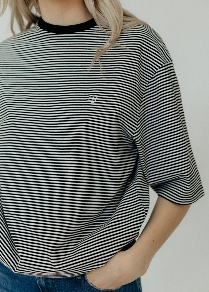 Anine Bing Bo Tee in Black and White Stripe | Tula's Online Boutique