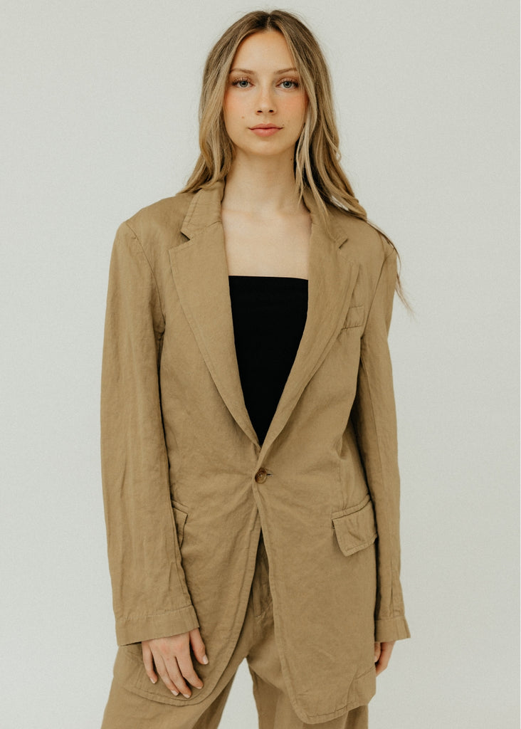 R13 Oversized Ragged Blazer in Khaki Front | Tula's Online Boutique