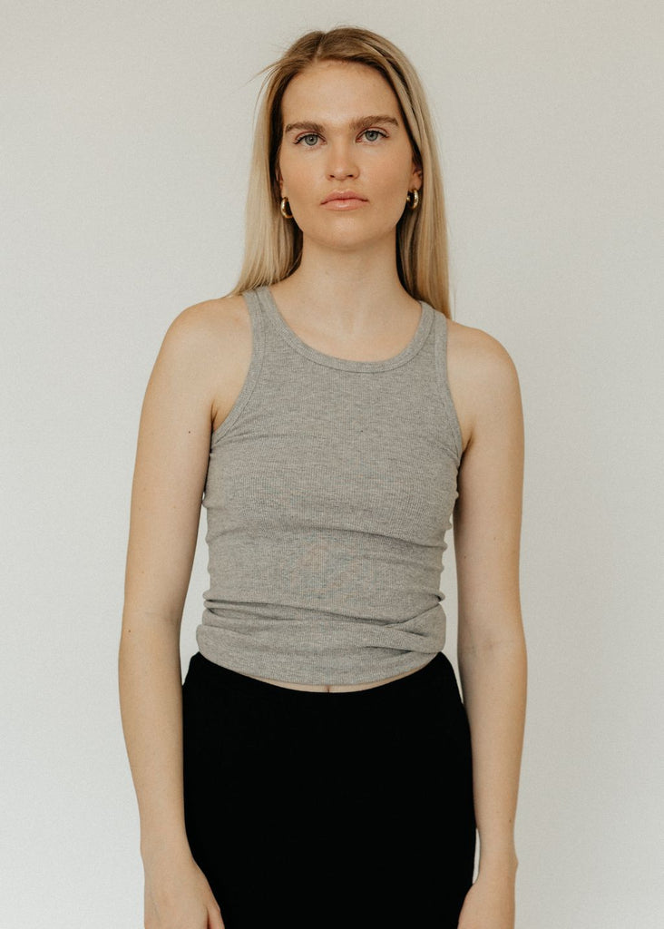 Éterne High Neck FIted Tank in Heather Grey | Tula's Online Boutique