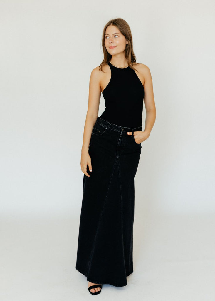 Tibi Black Denim Godet Maxi Skirt | Tula's Online Boutique