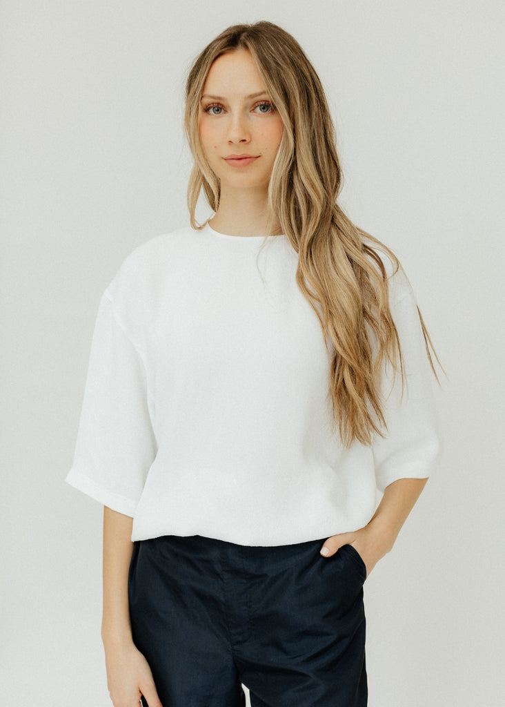 Tibi Pebble Sable Easy T in White Front | Tula's Online Boutique