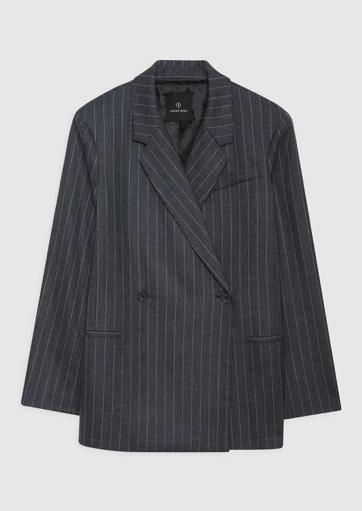 Anine Bing Kaia Blazer in Grey Pinstripe Front | Tula's Online Boutique