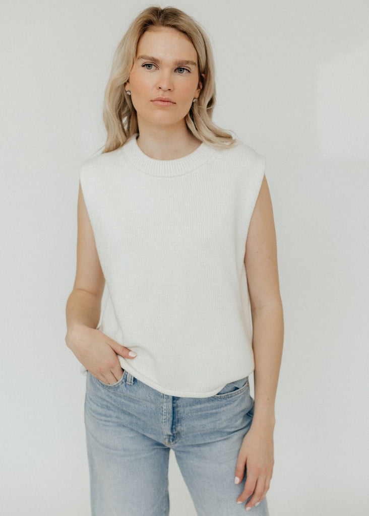 Velvet Aster Sleeveless Sweater in Milk | Tula's Online Boutique