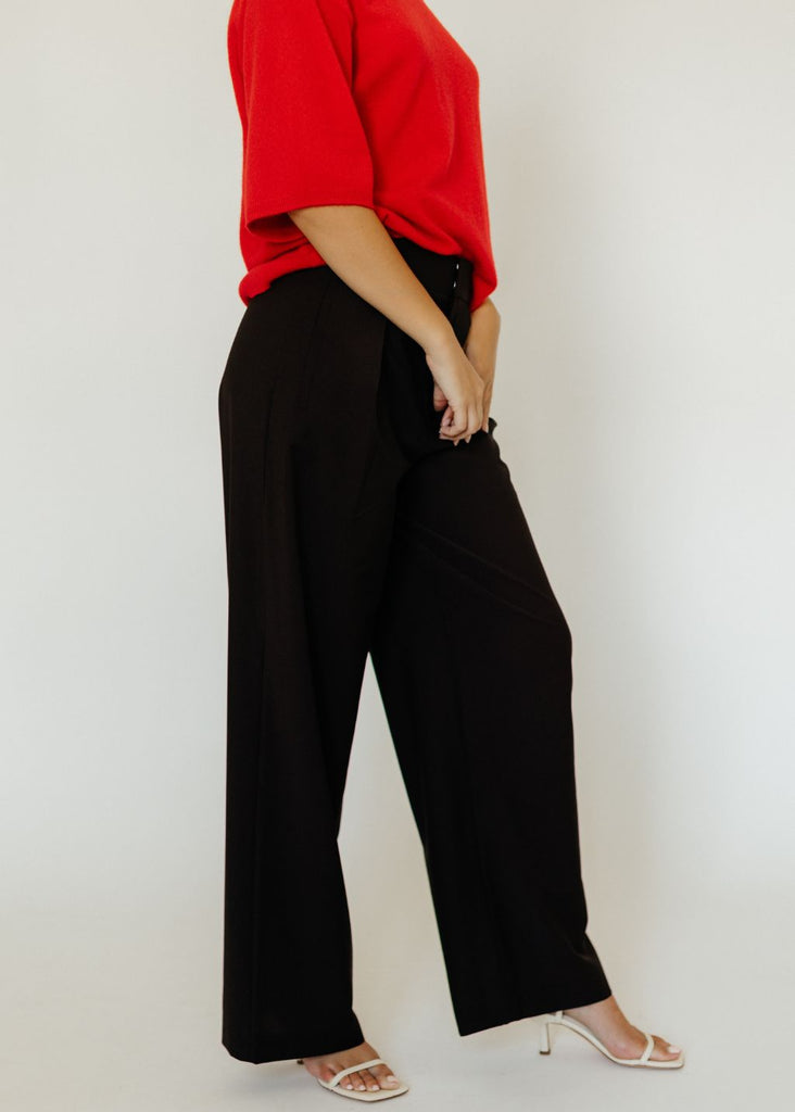 Tibi Tropical Wool Stella Pant in Dark Brown Side | Tula's Online Boutique