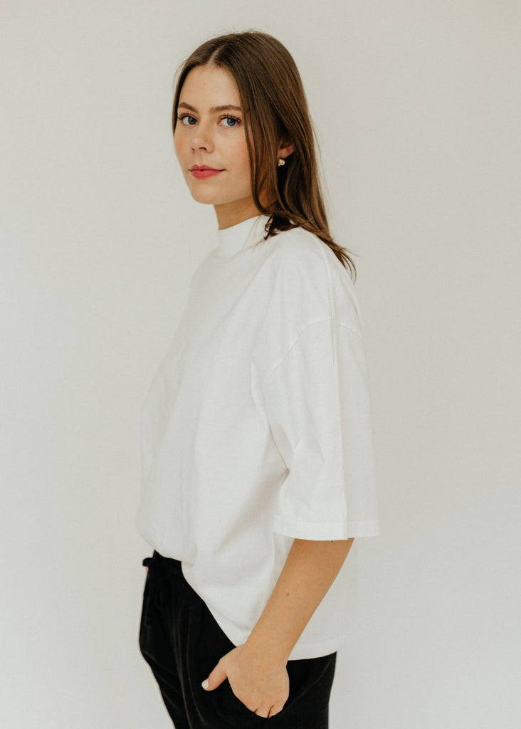 Anine Bing Palmer Tee in White Side | Tula's Designer Boutique