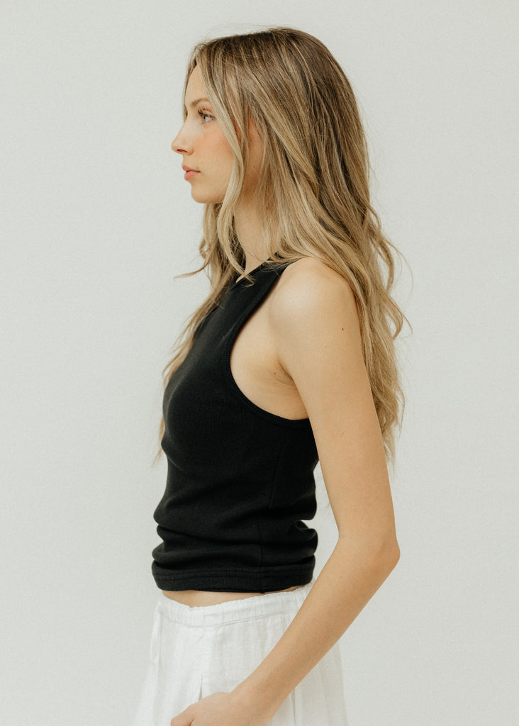 Tibi Ribbed T Tank in Black Side | Tula's Online Boutique