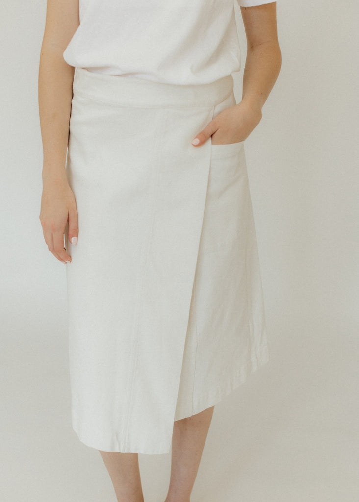 Proenza Schouler Iris Wrap Skirt in Ecru Stretch Twill Front | Tula's Online Boutique