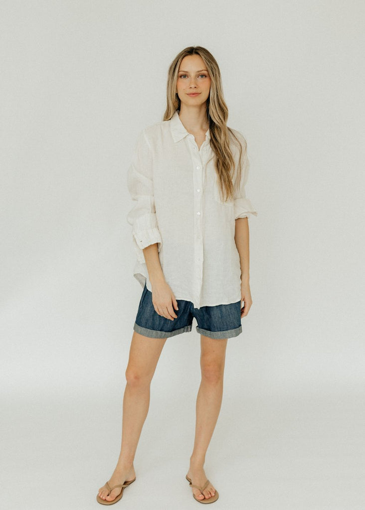 Velvet Natalia Woven Linen Button Up in Chalk | Tula's Online Boutique
